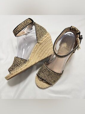 Vince Camuto Leera Espadrille Wedge Sandal Natural Leopard Calf Hair Size 8